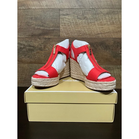 Michael Kors Red Espadrille Platform Wedge Zip Up Women' s Sandals size 8.5m - Picture 1 of 3